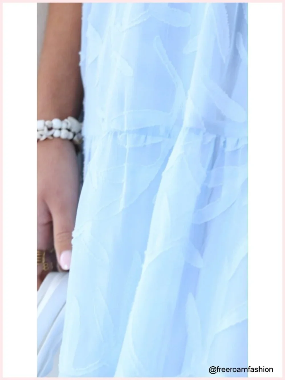 Chiffon Midi Dress Smocked Crewneck A-Line Tiered Short Sleeve